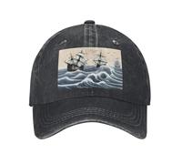 PHAYAH Sailboat in the Waves Pattern Unisexe Adulte Cowboy Hat Full Cotton Curved Brim Baseball Cap Sport Denim Sun Hat Black