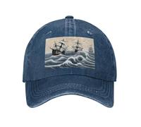 PHAYAH Sailboat in the Waves Pattern Unisexe Adulte Cowboy Hat Full Cotton Curved Brim Baseball Cap Sport Denim Sun Hat Black, bleu marine, taille unique