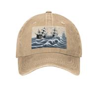 PHAYAH Sailboat in the Waves Pattern Unisexe Adulte Cowboy Hat Full Cotton Curved Brim Baseball Cap Sport Denim Sun Hat Black