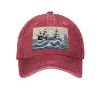 PHAYAH Sailboat in the Waves Pattern Unisexe Adulte Cowboy Hat Full Cotton Curved Brim Baseball Cap Sport Denim Sun Hat Black