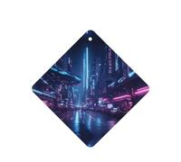 Phayah Sci-Fi Street Motif Lavande Parfum de voiture Carré à suspendre Tablette de parfum Désodorisant d'intérieur de voiture 4 pièces