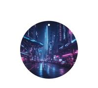 Phayah Sci-Fi Street Motif Lavande Parfum de voiture Forme ronde À suspendre Tablette de parfum Désodorisant Intérieur de voiture 4 pièces