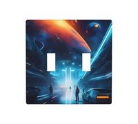 Phayah Science-fiction Future Motif Plaque Murale Décorative Receptacle Double Toggle Outlet Interrupteur Couvercle 11,4 x 11,4 cm