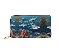 PHAYAH Sharks Under The Sea Portefeuille long en cuir avec fermeture éclair pour femme Grande capacité Porte-cartes de crédit