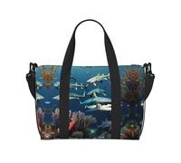 Phayah Sharks Under The Sea Sac de voyage, sac de sport, sac de sport, sac de week-end à bandoulière pour femme, noir, taille unique, Noir/blanc, One Size
