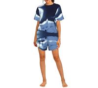 PHAYAH Sleeping Fox Under The Moon Ensemble de pyjama à manches courtes et col rond pour femme avec poches, Noir , L