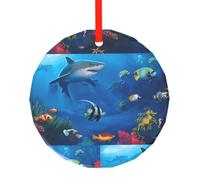 Phayah Superbe décoration de sapin de Noël ronde en verre avec motif poisson blanc, pour famille, Nouvel An, maison, souvenirs, rassemblements