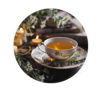 PHAYAH Tapis de souris rond à motif bol à thé, imperméable, base en caoutchouc antidérapant, diamètre 20,1 cm