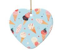 Phayah The Cone of Ice-Cream Cone Pattern Hristmas Ceramic Heart Shape Pendentif Sapin de Noël Décoration de maison pour rassemblements