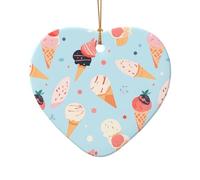 Phayah The Cone of Ice-Cream Cone Pattern Hristmas Ceramic Heart Shape Pendentif Sapin de Noël Décoration de maison pour rassemblements
