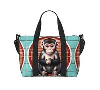 Phayah The Silent Monkey Sac de voyage, sac de sport, sac de sport, sac de week-end, sac de nuit pour femme, noir, taille unique, Noir/blanc, One Size