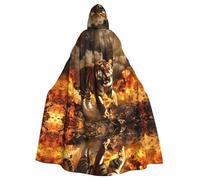 PHAYAH Tiger In The Fire Cape à capuche neutre pour adulte - Cape à capuche neutre pour bal masqué, cosplay, Halloween, sorcière, fête de Noël