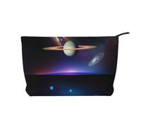 PHAYAH Trousse de toilette portable de grande capacité en velours côtelé avec fermeture éclair - Vue aérienne de la plage, Saturne cosmique, Taille unique