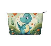PHAYAH Trousse de toilette portable en velours côtelé avec fermeture éclair Motif vache rose avec fraises, Petit dinosaure dans l'herbe verte, One Size