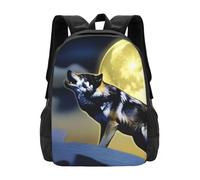 PHAYAH Two Wolves Whistling At The Moon Sac à dos 41,9 cm 18 l Grande capacité Bretelles réglables Sac simple pour tout le monde
