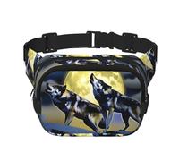 Phayah Two Wolves Whistling At The Moon Sac banane avec sangle réglable pour l'extérieur, l'entraînement, les voyages, la course à pied, la randonnée, le cyclisme