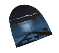 PHAYAH UFO at Night Bonnet tricoté unisexe pour homme et femme - Bonnet extensible - Chaud et durable - Noir