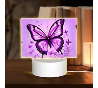 PHAYAH Veilleuse décorative rectangulaire à motif de papillon violet avec prise USB, lampe de table avec 3 modes d'éclairage réglables pour chambre à coucher, salon, café
