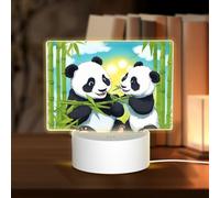 PHAYAH Veilleuse en acrylique avec deux motifs pandas heureux avec port USB, interrupteur tactile, cadeau d'anniversaire, de Thanksgiving pour la famille et les amis