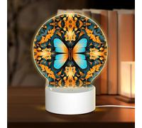 PHAYAH Veilleuse LED ronde à motif papillon bleu avec câble USB réglable 3 couleurs pour chambre d'adultes et d'enfant