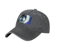 PHAYAH Wolf Under Moon Pattern Unisexe Adulte Cowboy Chapeau Full Coton Bord incurvé Casquette de baseball Sport Denim Chapeau de soleil Noir