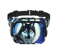 Phayah Wolf Under Moon Sac banane avec sangle réglable pour l'extérieur, l'entraînement, les voyages, la course à pied, la randonnée, le cyclisme