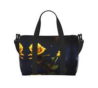 Phayah Yellow Roses Starry Night Sac de voyage, sac de sport, sac de sport, sac de week-end à bandoulière pour femme, noir, taille unique, Noir/blanc, One Size