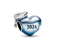 PHCLASY 2024 Blue Graduation Cap Charms de Argent Pendentif Breloque Compatible pour Européen Bracelets，Graduation Season Cadeaux pour les femmes