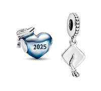 PHCLASY 2025 Coeur Bleu et Graduation Cap Charms Pendentif Breloque Compatible Pour Bracelets Graduation Cadeaux Pour les Femmes