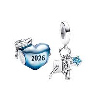 PHCLASY Blue Graduation Cap and Stars Charme Bead Compatible Pour Européen Bracelets et Colliers Graduation Charms et Perles Pour Femme