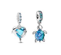 PHCLASY Dauphin Bleu et Tortue Charm Perles Pour Bracelets et Colliers Charms en Anniversaire Cadeau de Bijoux Pour Femmes