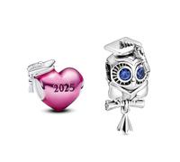 PHCLASY Hibou et Coeur Graduation Cap Diplôme Charms Pendentif Breloque Compatible Pour Bracelets 2025 Graduation Cadeaux Pour les Femmes