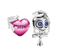 PHCLASY Pink Graduation Heart and Smart Owl Charme Bead Compatible Pour Européen Bracelets et Colliers Graduation Charms et Perles Pour Femme