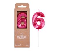 PHD CAKE 6 bougies d'anniversaire en forme de chiffre 6 rouge diamant 7 cm