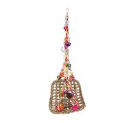 Phefop Balançoire en Jonc de Mer pour Oiseaux, Matériau Naturel, Boules de Rotin Colorées, Hamac d'escalade pour Perroquets avec Perchoir en Bois pour Petits Oiseaux