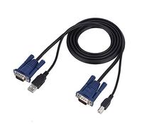 Phefop Câble de Commutation KVM USB 2.0 de 1,5 M 2 en 1 VGA Mâle vers Mâle et Connecteur USB A/B, Cordon Multifonction en PVC Durable pour Connexion D'ordinateur PC Plug and Play