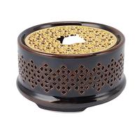 Phefop Chauffe-Théière en Céramique avec Couvercle Cuillère, Idéal pour Garder le thé et le café au Chaud, sans Danger pour Toutes les Théières (BROWN)