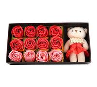 Phefop Coffret Cadeau Fleur de Savon Rose Rouge et Ours en Peluche, beauté Longue Durée, Romantique pour la Saint-Valentin, élégamment présenté dans un Coffret Cadeau pour Elle, Fête des (dégradé