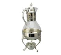 Phefop Ensemble de Pot à café Turc Vintage, lance-café en Alliage en Alliage en Zinc et Verre en Verre avec Couvercle à Poignée Ergonomique Basse en Verre et Kit de Tasse pour la Maison (SILVER)