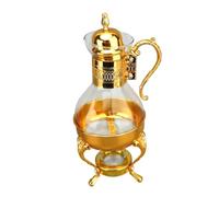 Phefop Ensemble de Pot à café Turc Vintage, lance-café en Alliage en Alliage en Zinc et Verre en Verre avec Couvercle à Poignée Ergonomique Basse en Verre et Kit de Tasse pour la Maison (GOLD)