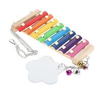 Phefop Jouet Xylophone de Poulet pour Poules, Jouet à Suspendre en Bois et Métal Durable pour Perroquets et Oiseaux de Taille Moyenne, Miroir Amusant et Son Net pour Poules, Sûr et