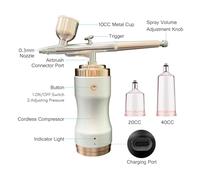 Phefop Kit Aérographe avec Compresseur, Brosse à Air Rechargeable sans Fil à Double Action pour Peinture, Maquillage, Nail Art, Décoration de Gâteaux (Silver)