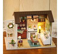 Phefop Kit de Maison de Poupée Bricolage, Artisanat de Salle de Maison en Bois 3D avec Meubles et Lumières LED pour Enfants, Cadeau Parfait pour la Journée des Enfants et Un Anniversaire