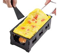 Phefop Mini Ensemble de Gril à Raclette au Fromage, Fondoir à Fromage Raclette Antiadhésif avec Poignée Pliable et Spatule Chauffe-bougie Barbecue Outil de Cuisson de Cuisine Domicile (BLACK)