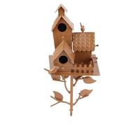 Phefop Nichoir à Oiseaux en Métal avec Poteau, Style Cottage en Détresse, Piquet, Décoration de Jardin Extérieur, Patio, Cour, Art Facile à Assembler, Aucun Outil Nécessaire (E)