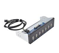 Phefop Panneau Hub USB, 7 Ports en Alliage D'aluminium 9 Broches à 6 Vis de Fixation USB2.0 pour Boîtier D'ordinateur 5,25 Pouces avec Vitesse de Transmission de Données élevée