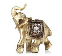 Phefop Statue D'éléphant doré, Décoration élégante en Forme D'éléphant, Ornement de Pendaison de Crémaillère en Forme d'animal Antique avec Tronc vers Le Haut pour la Maison, Bonne (Trompette 9 * 9)