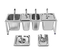 Phefop Support Télescopique pour Distributeur de Condiments en Acier Inoxydable, Support pour Distributeurs de Nourriture, Réglable pour Sirop et Pot de Confiture avec 4 Cuillères et Couvercles,