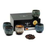 Pheniox | Ensemble de tasses à expresso Tibet Mini | 5 pièces | 100 ml | Tasses de haute qualité en grès | sans anse | Passe au lave-vaisselle | Pour expresso | Moka | Tasse pour épices | Cadeau au