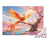 Phénix de Feu Puzzle 1000 Pièces Papier pour Adultes Paysage de Sakura Détente Décoration Cadeau Familial 52x38cm/1000pcs